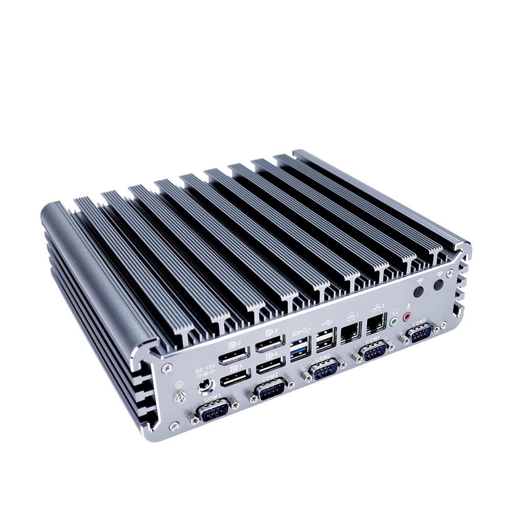 Best 4 Display Splitting Industrial Desktop Computer AMD Ryzen V1605B Fanless Design 6 COM Ports wholesale