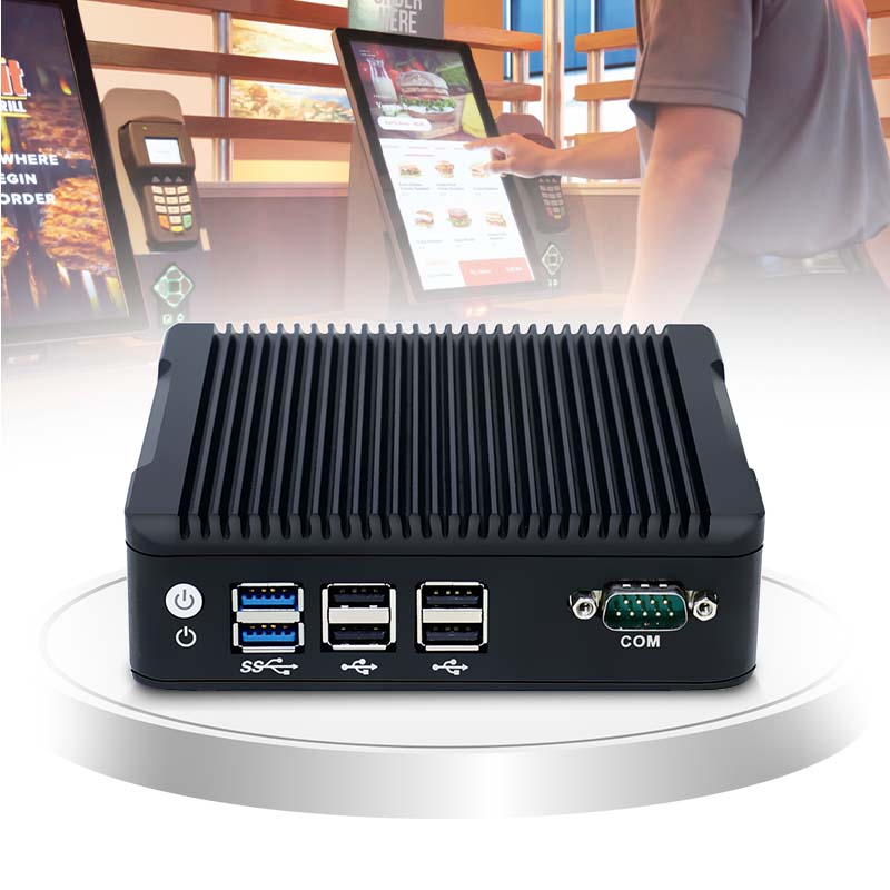 Fanless 4K Triple Display NUC Industrial Computer Intel Quad Core Mini PC with Dual LAN & Dual Storage Support